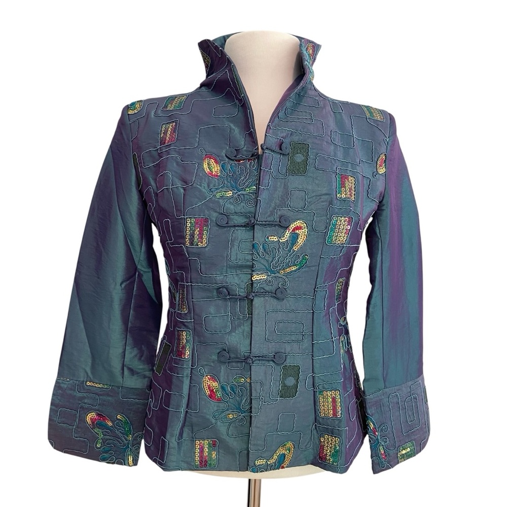 Stunning Nahong Mei blazer blue/purple/green embroidered & sequins details Large